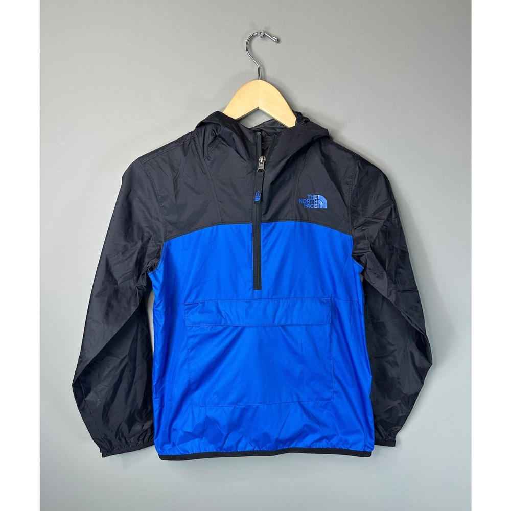 The North Face Windbreaker Boys Medium 10/12 Blue Black Half Zip Hooded